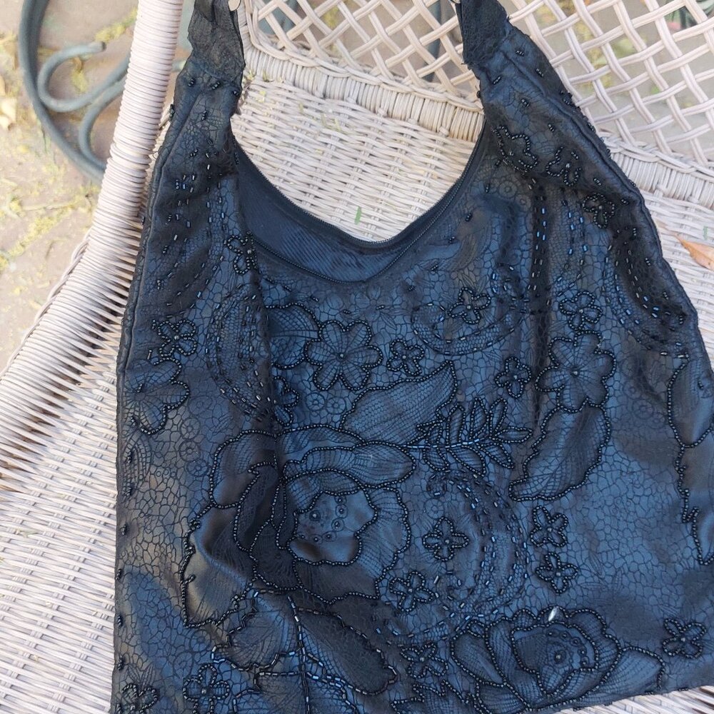 Beaded Lace Hobo Bag, Gothic, Bohemian, Vintage from the 1990s